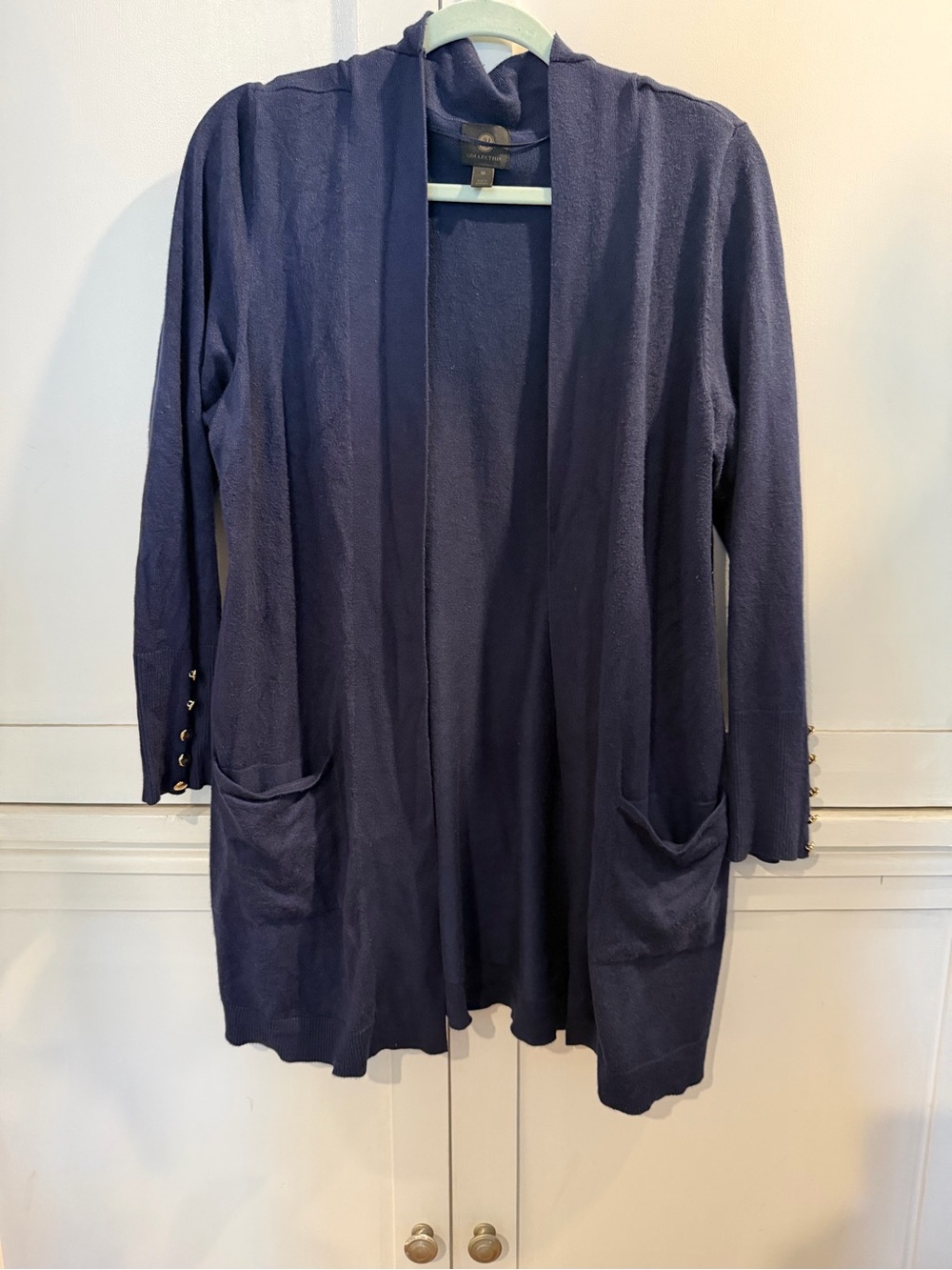 Open-Front Navy Women’s Cardigan with Pocket Detail